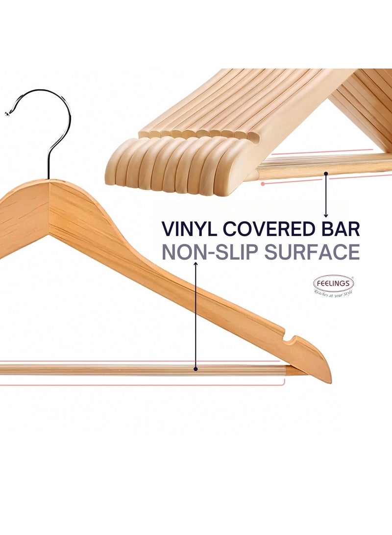 Feelings FEELINGS Wooden Hangers with Non-Slip Grip, Set of 12 - Natural Finish, Durable Space-Saving Premium Design for Clothes, Coats, and Jackets Click to open expanded view FEELINGS Wooden Hangers with Non-Slip Grip, Set of 12 - Natural Finish, Durable Space-Saving Premium Design for Clothes, Coats, and Jackets  - Image 2