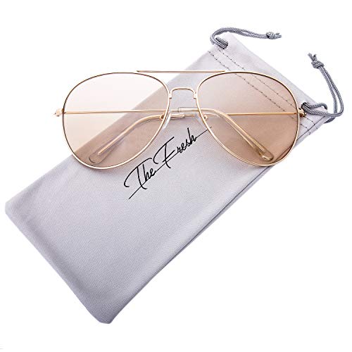 The Fresh Classic Metal Frame Light Color Lens XL Oversized Aviator Sunglasses with Gift Box (4-Glod, Brown) - Image 1