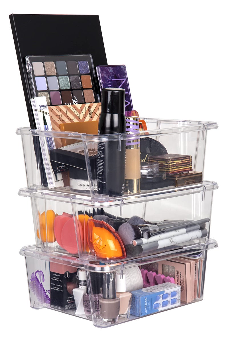 AB Designs 6842ABD Stackables Cosmetic Storage Bins Clear 3 Pack