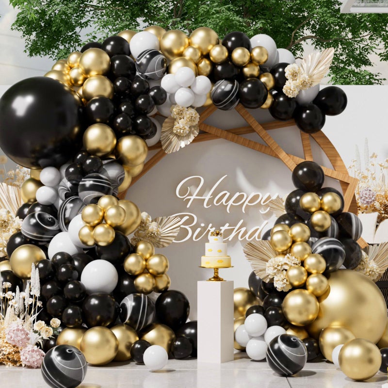 SUWEN 153Pcs Black and Gold Balloons Arch Kit Different Sizes 18 10 5 inch Marble Black White and Metallic Gold Latex Balloons for Birthday Wedding New Years Graduation Anniversary Party Decorations - Image 2