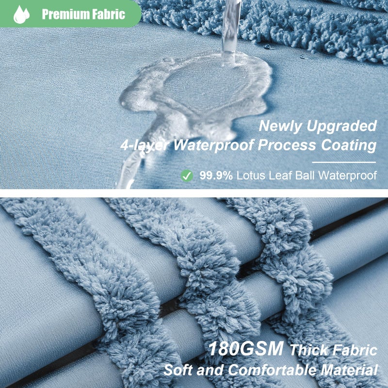 Dynamene Moonlight Blue Fabric Shower Curtain  Tufted Chenille Striped Cloth Shower Curtain for Bathroom  Modern Farmhouse Shabby Chic Waterproof Shower Curtain Set with Hook  Machine Washable  72x72 - Image 2