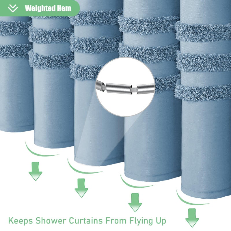 Dynamene Moonlight Blue Fabric Shower Curtain  Tufted Chenille Striped Cloth Shower Curtain for Bathroom  Modern Farmhouse Shabby Chic Waterproof Shower Curtain Set with Hook  Machine Washable  72x72 - Image 3