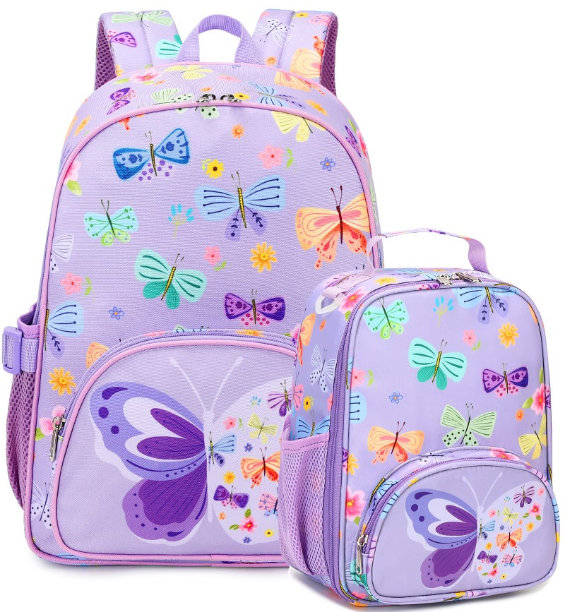 BTOOP Backpack for Kids Girls Butterfly Preschool Kindergarten Bookbag Set with Lunch Box Toddler School Bag - Image 1