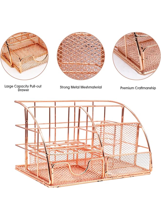 erorex Rose Gold Desk Organizers And Accessories Office Supplies Set Stapler Pen Holder Phone Holder Scissors Pen Ruler 30 Paper Clips 22 Binder Clips 20 Tacks And 1000Pcs Staples Rose Gold - Image 3