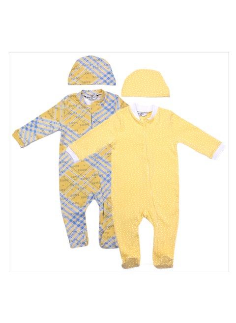 Yellow/Blue & Yellow Soft Cotton Bodysuits With Ice Caps (2 Pack)