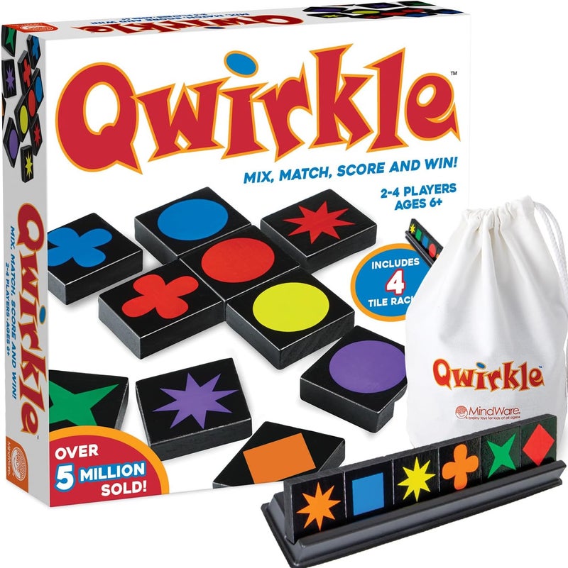 Mindware Qwirkle Board Game 2023 Edition - Includes 108 Qwirkle Tile Pieces, 4 Trays, Storage Bag, and Rule Book - Image 1