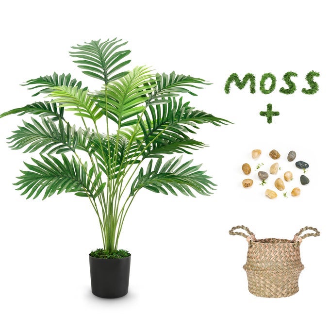 FAKE PALM TREE 28INCH FAUX PLANT POTTED TALL FAKE PLANT WITH HANDWOVEN BASKETS ARTIFICIAL TREE FOR INDOOR OUTDOOR HOME OFFICE BEDROOM PORCH BALCONY DECOR
