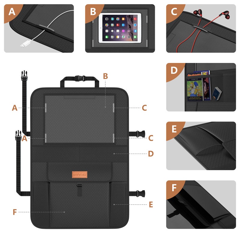 smartelf Non-Slip Backing Backseat Car Organizer Kick Mat with Storage Pockets, Large Waterproof Baby Car Seat Protector for Leather and Fabric (Black) - Image 5