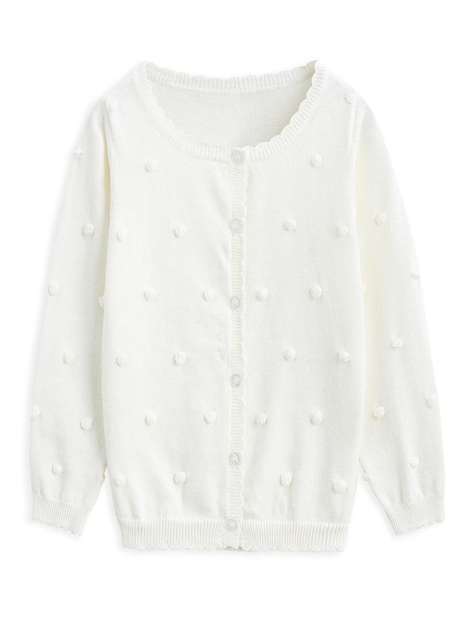 Curipeer Toddler Girl Thin Cardigan Sweater Long Sleeve Pompoms Knit Sweaters Outfits White 5T - Image 1