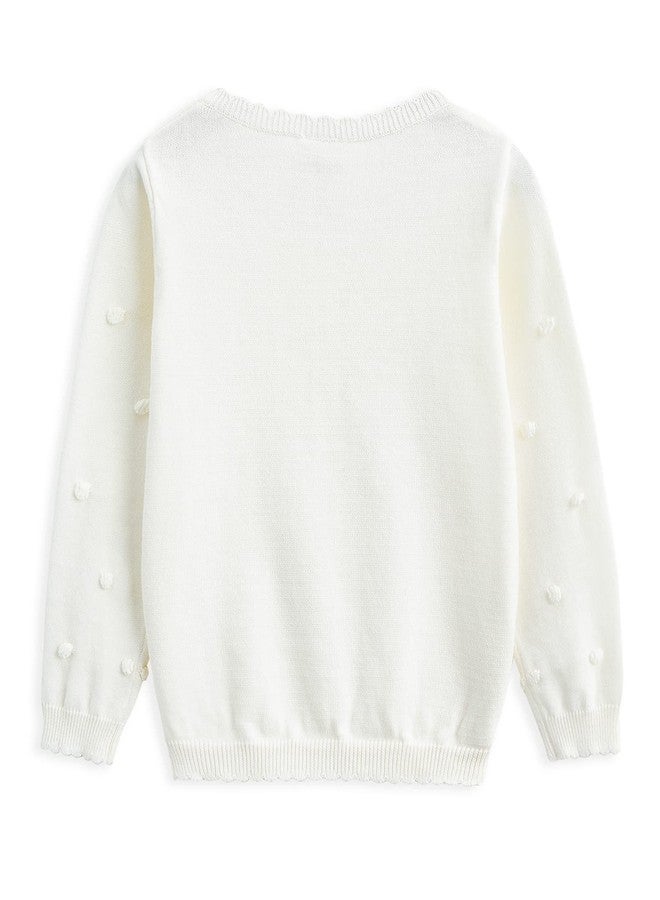 Curipeer Toddler Girl Thin Cardigan Sweater Long Sleeve Pompoms Knit Sweaters Outfits White 5T - Image 2