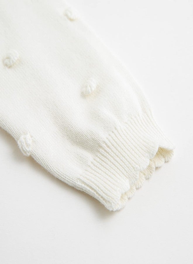 Curipeer Toddler Girl Thin Cardigan Sweater Long Sleeve Pompoms Knit Sweaters Outfits White 5T - Image 4