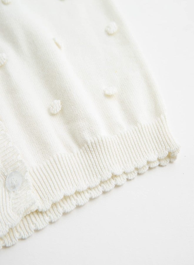 Curipeer Toddler Girl Thin Cardigan Sweater Long Sleeve Pompoms Knit Sweaters Outfits White 5T - Image 5
