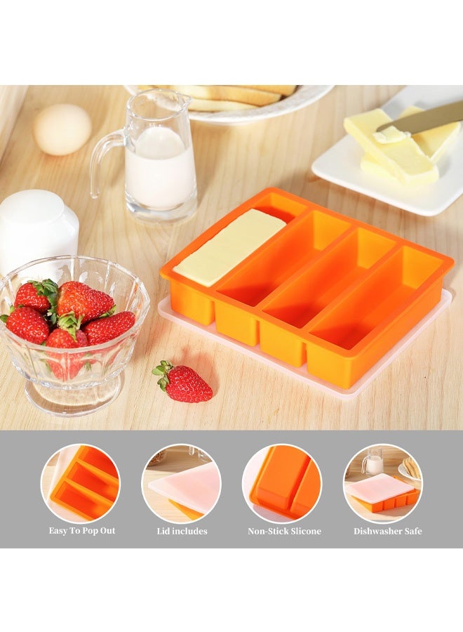 Silicone Butter Molds with Lid, Non-Stick Homemade Butter Mold, Freshness Locked, Easy Release, Versatile Shaping for Baking and Freezing, Orange - Image 3