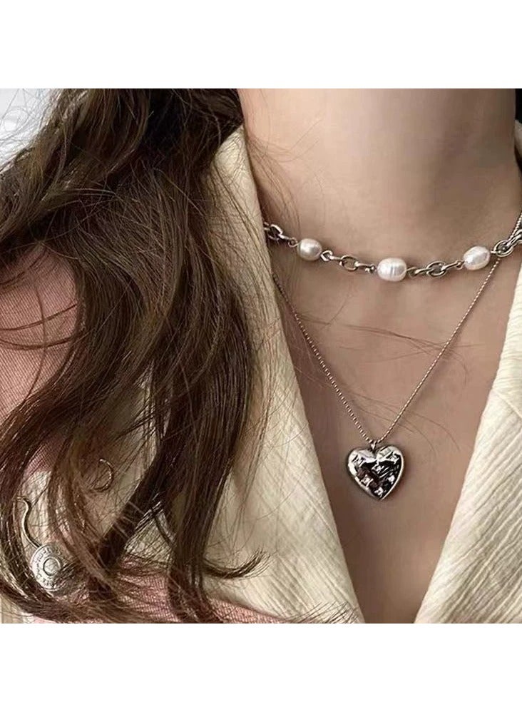 Goolsky قلادة قلب لؤلؤ مزدوجة الطبقات - تشوكر فتاة حلوة وحارة، مجوهرات صيفية عصرية، للارتداء اليومي/غير الرسمي - Image 1