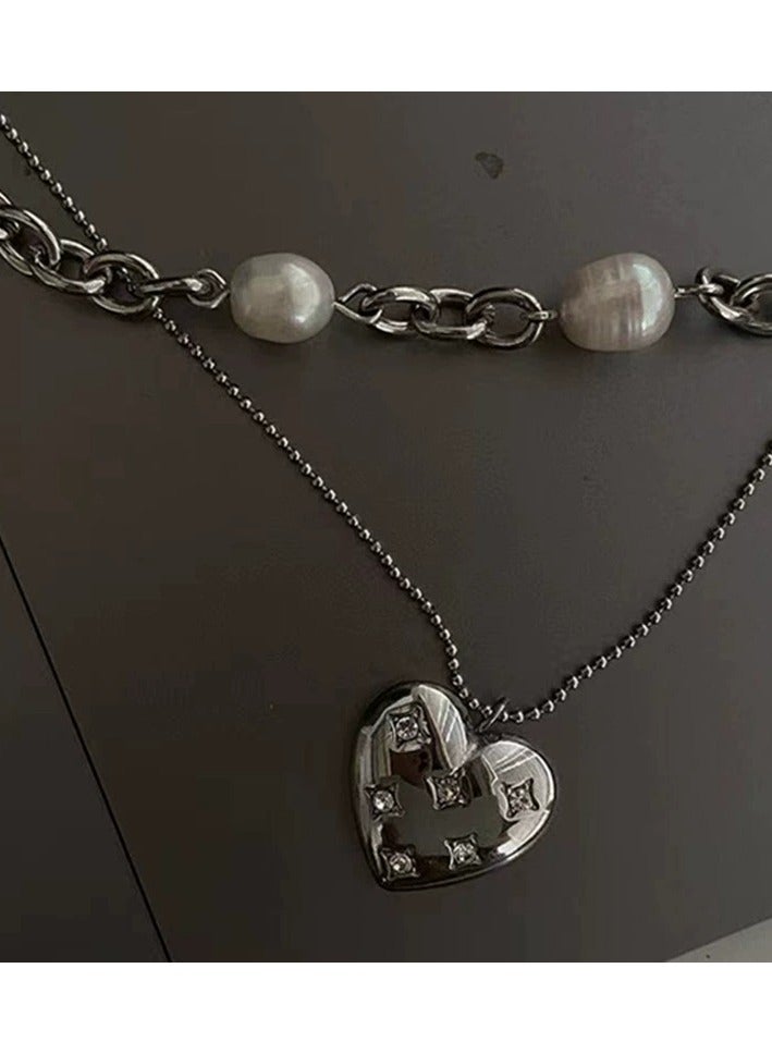 Goolsky قلادة قلب لؤلؤ مزدوجة الطبقات - تشوكر فتاة حلوة وحارة، مجوهرات صيفية عصرية، للارتداء اليومي/غير الرسمي - Image 3