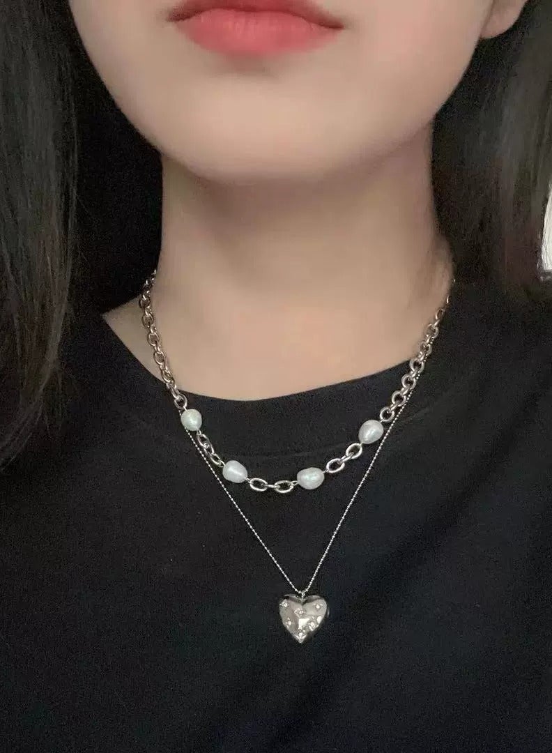 Goolsky قلادة قلب لؤلؤ مزدوجة الطبقات - تشوكر فتاة حلوة وحارة، مجوهرات صيفية عصرية، للارتداء اليومي/غير الرسمي - Image 4
