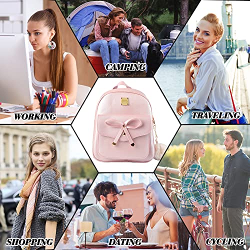 Aogist Mini Leather Backpack Purse 3-Pieces Fashion Bowknot Zipper Bags Cute Casual Travel Daypacks for Women (Pink) - Image 5