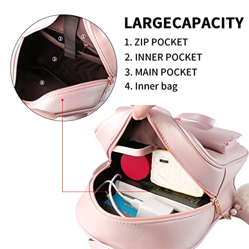 Aogist Mini Leather Backpack Purse 3-Pieces Fashion Bowknot Zipper Bags Cute Casual Travel Daypacks for Women (Pink) - Image 4