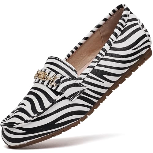 DeYashopin Women's Loafer Shoes Leisure Slip On Work Shoes Comfort Walking Flats Zebra 7 Wide - Image 1