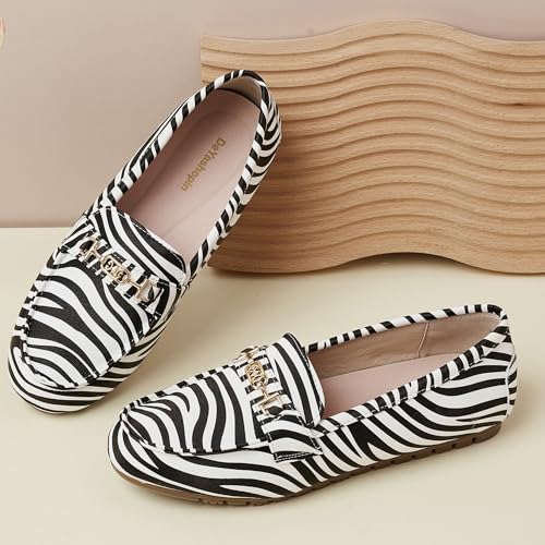 DeYashopin Women's Loafer Shoes Leisure Slip On Work Shoes Comfort Walking Flats Zebra 7 Wide - Image 5