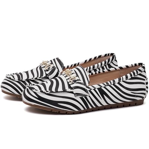 DeYashopin Women's Loafer Shoes Leisure Slip On Work Shoes Comfort Walking Flats Zebra 7 Wide - Image 3
