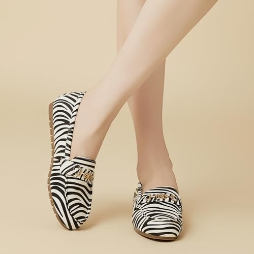 DeYashopin Women's Loafer Shoes Leisure Slip On Work Shoes Comfort Walking Flats Zebra 7 Wide - Image 4