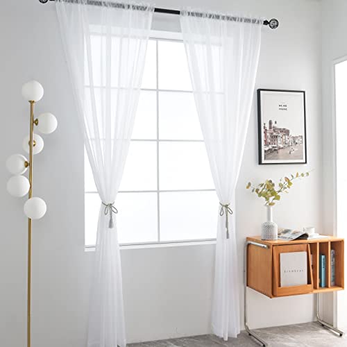 SpaceDresser Basic Rod Pocket Sheer Voile Window Curtain Panels White 1 Pair 2 Panels 52 Width 84 Inch Long for Kitchen Bedroom Children Living Room Yard(White,52 W x 84 L) - Image 2