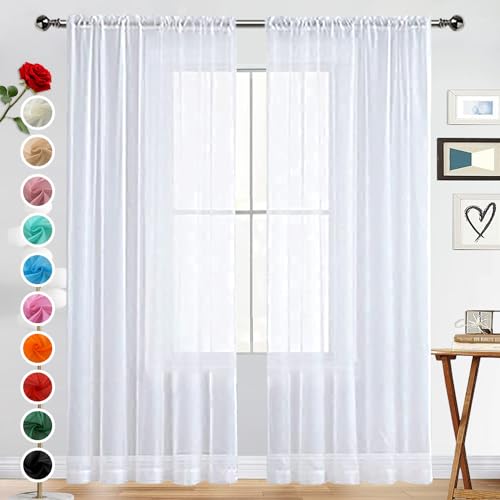 SpaceDresser Basic Rod Pocket Sheer Voile Window Curtain Panels White 1 Pair 2 Panels 52 Width 84 Inch Long for Kitchen Bedroom Children Living Room Yard(White,52 W x 84 L) - Image 1