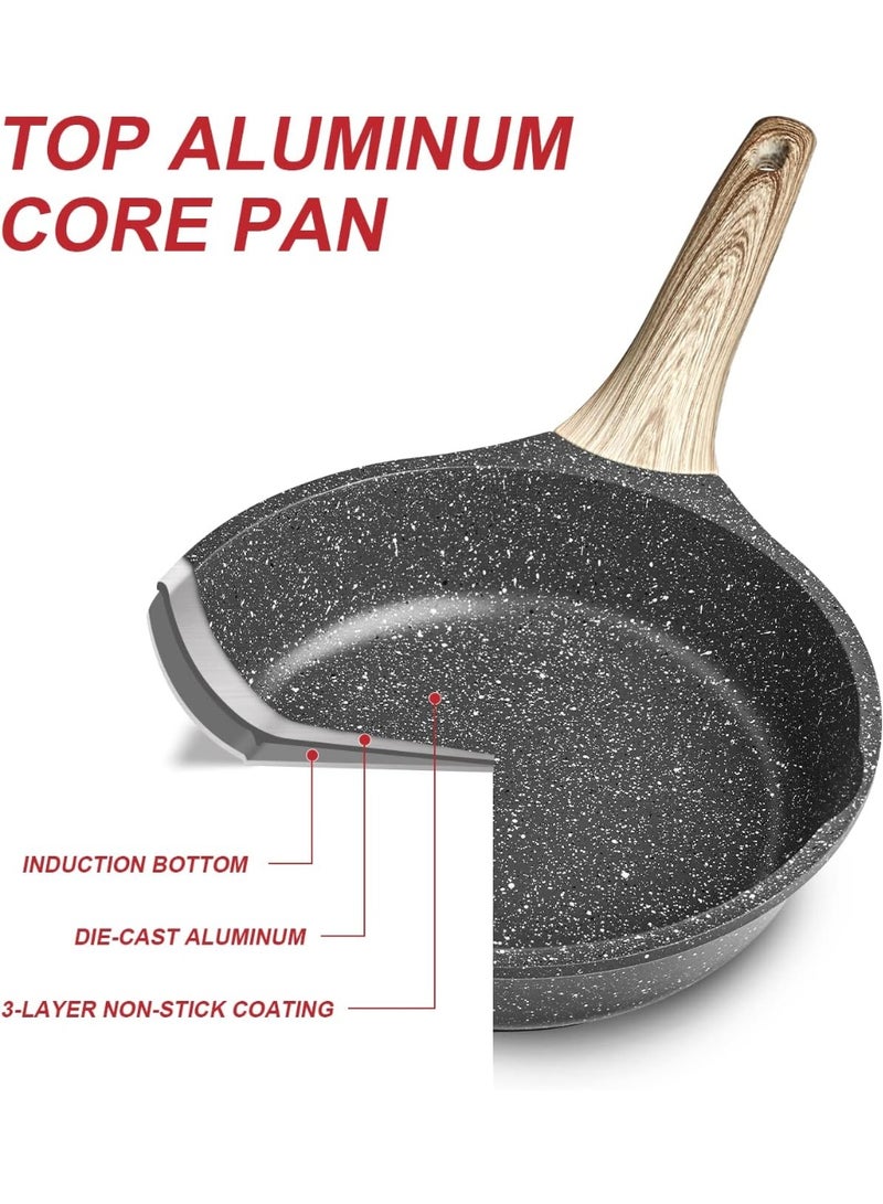 Nonstick Granite Frying Pan Skillet, Non Stick Omelette Frying Pans, Omelet Egg Pan, Stone Cookware Chef's Pan, Induction Compatible, PFOA Free (Gray, 8 Inch) - Image 2