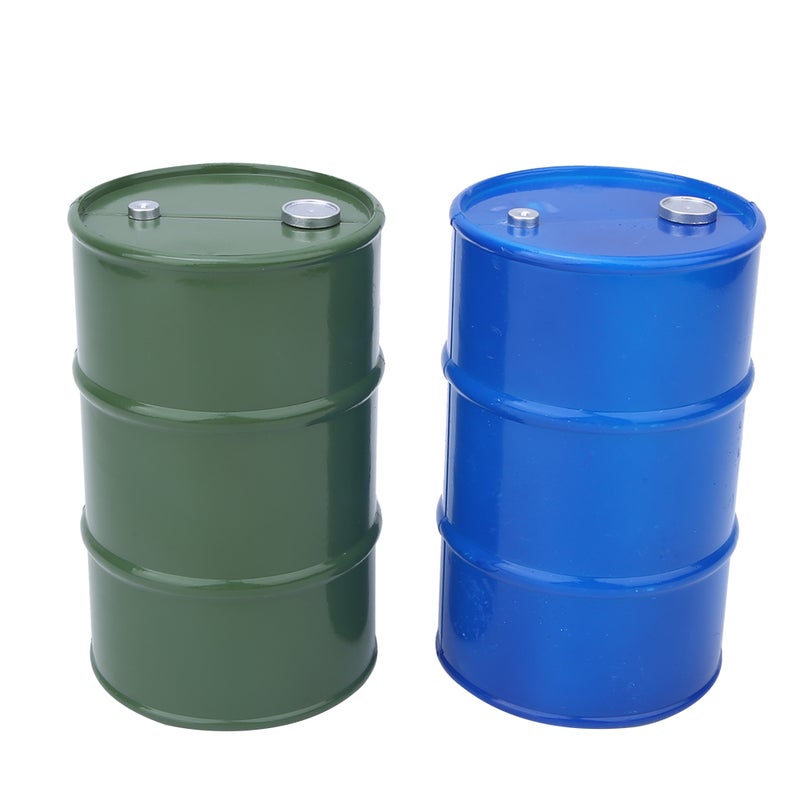 2PCS Simulation Metal Mini Oil Drum Container Decoration Fit for 1/10 RC Crawler(BlueGreen ) - Image 1