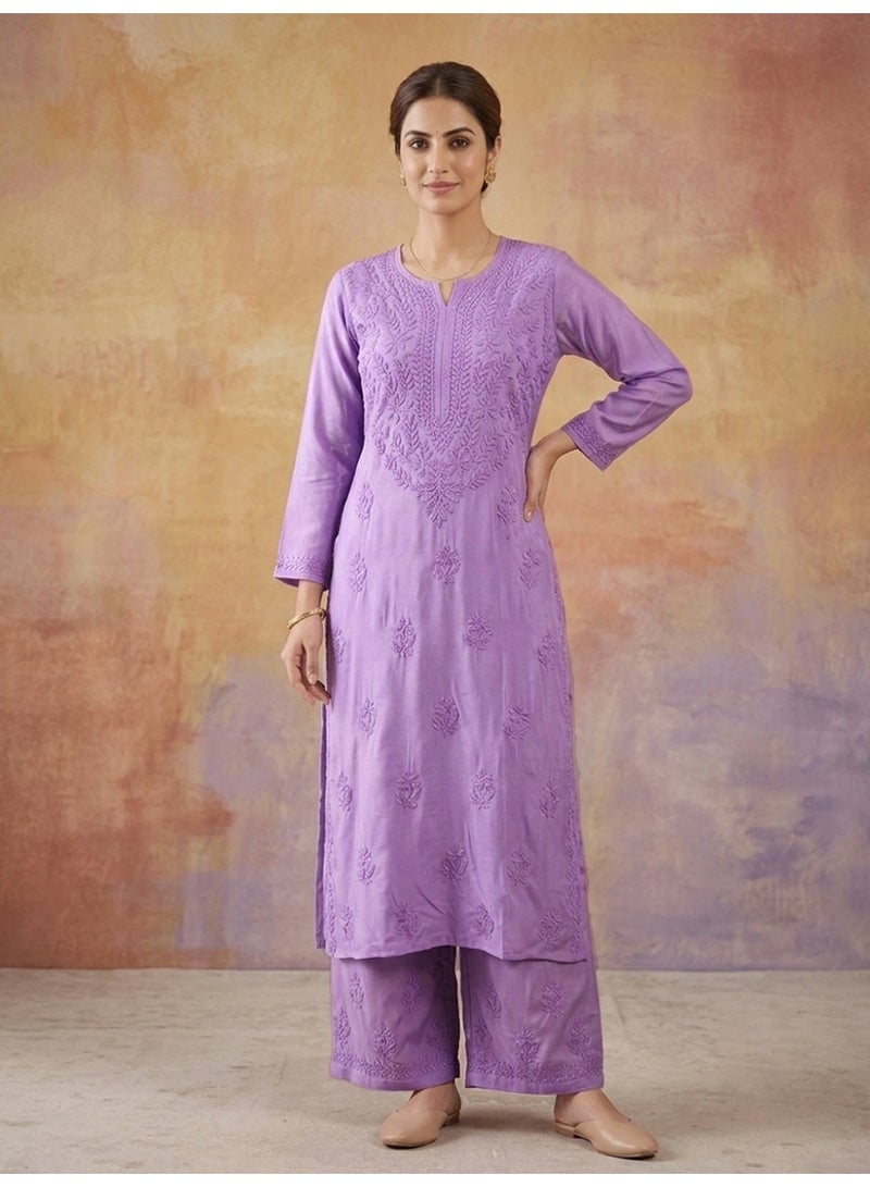 الايا مجموعة كورتا موسلين شيكانكاري المطرزة يدويًا للنساء-AL4118KS - Image 1