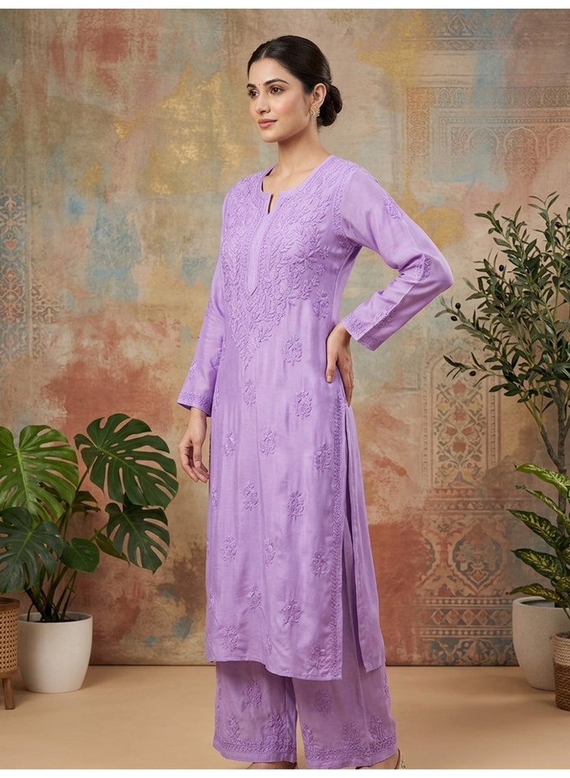 الايا مجموعة كورتا موسلين شيكانكاري المطرزة يدويًا للنساء-AL4118KS - Image 3
