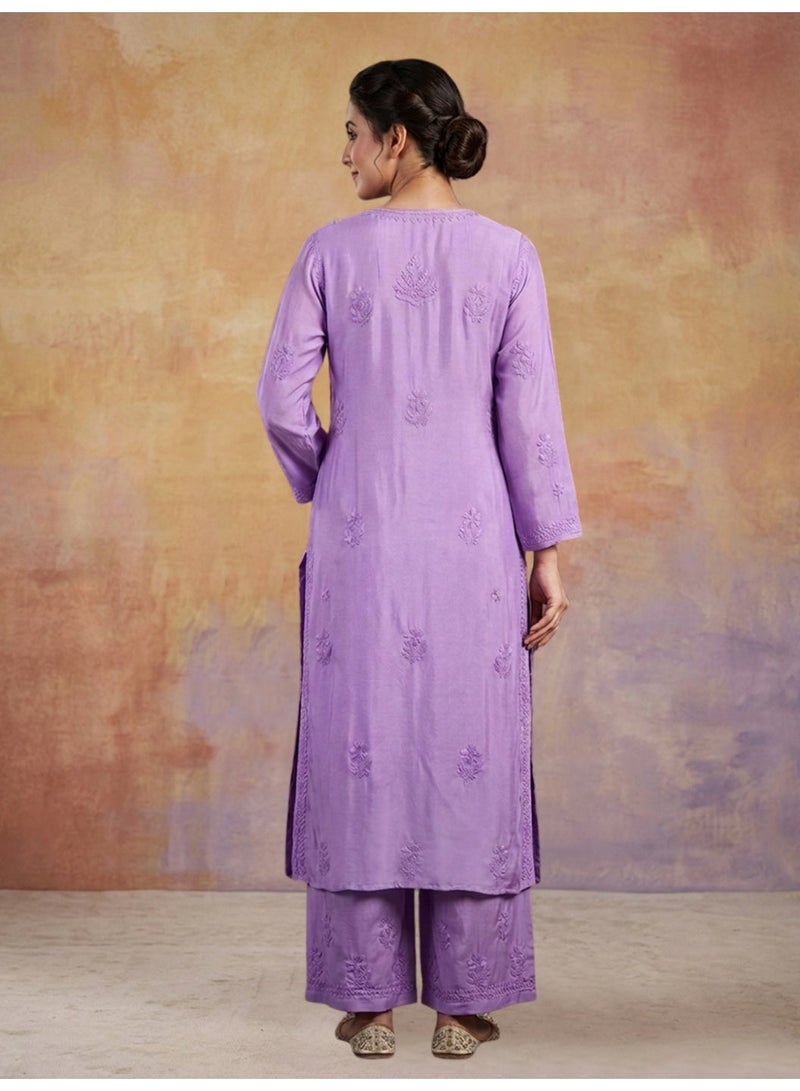 الايا مجموعة كورتا موسلين شيكانكاري المطرزة يدويًا للنساء-AL4118KS - Image 2