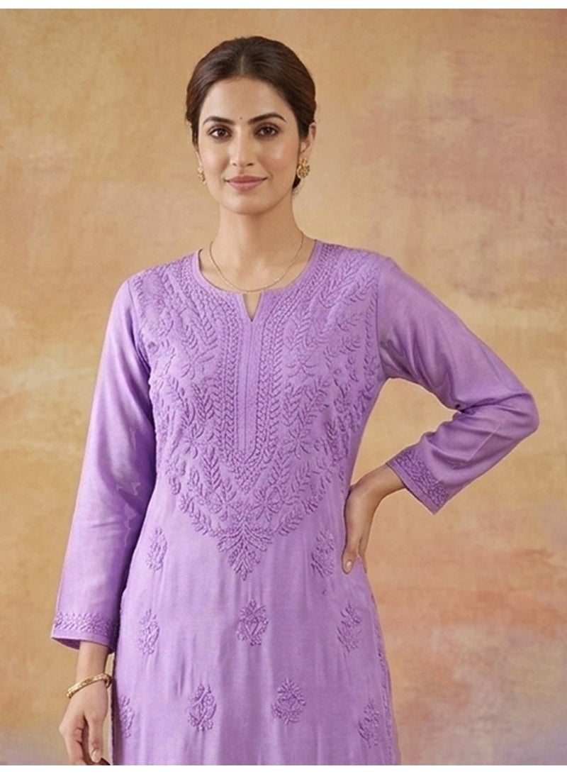 الايا مجموعة كورتا موسلين شيكانكاري المطرزة يدويًا للنساء-AL4118KS - Image 5