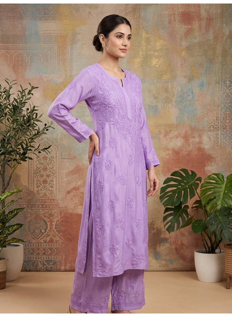 الايا مجموعة كورتا موسلين شيكانكاري المطرزة يدويًا للنساء-AL4118KS - Image 4