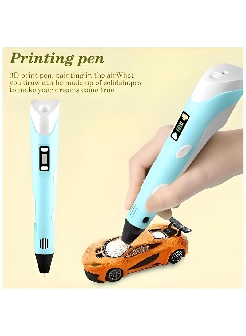 BT 3D Printing Pen with Display - Includes 3D Pen, 3 Starter Colors of PLA Filament, Stencil Book + Project Guide, and Charger - Image 3