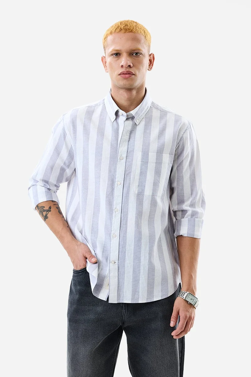 سنيتش Light Blue Striped Long Sleeve Regular Fit Shirt