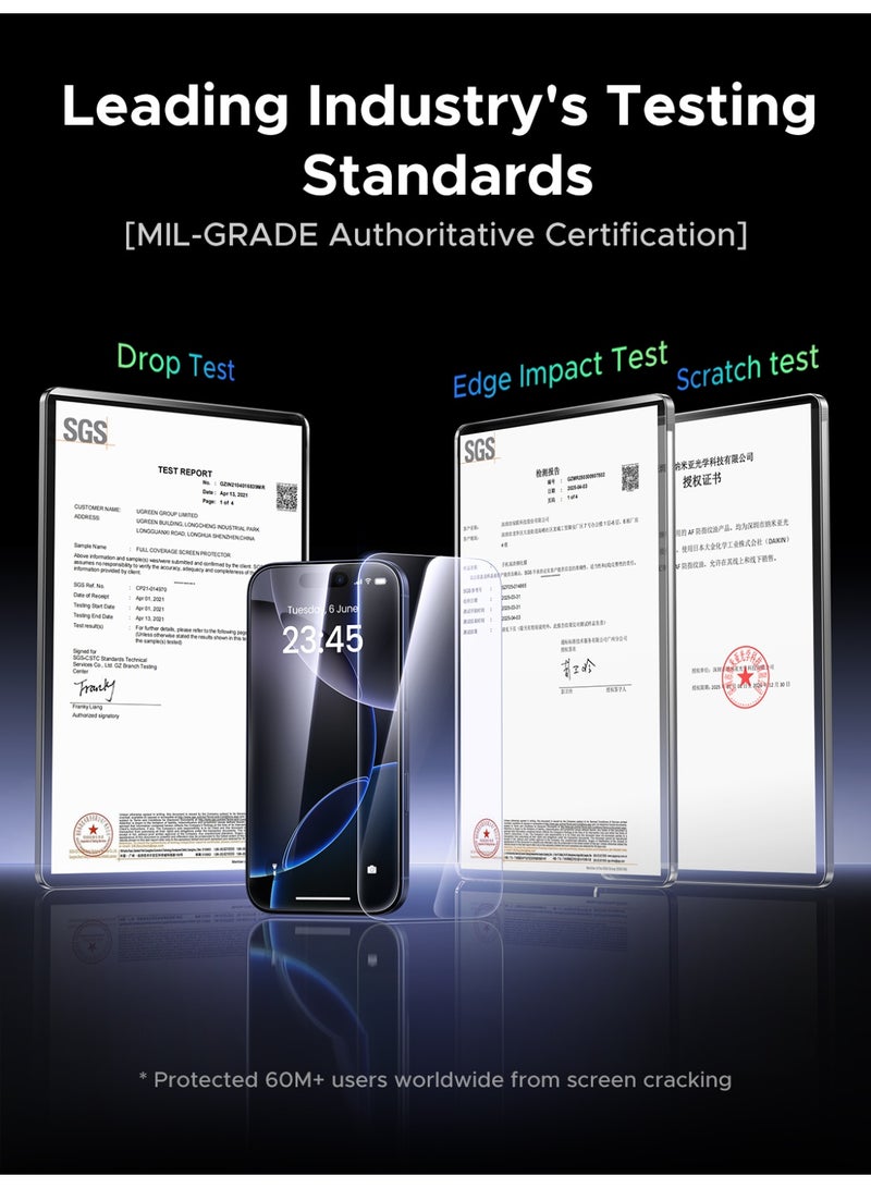 يو جرين عبوة من قطعتين لحماية شاشة آيفون 17 برو، [صلابة 9H] [مقاومة للصدمات بدرجة عسكرية] زجاج مقوى شفاف فائق الدقة مع أداة تركيب سهلة، مضاد لبصمات الأصابع، مقاوم للخدش، مناسب للحافظات - Image 2