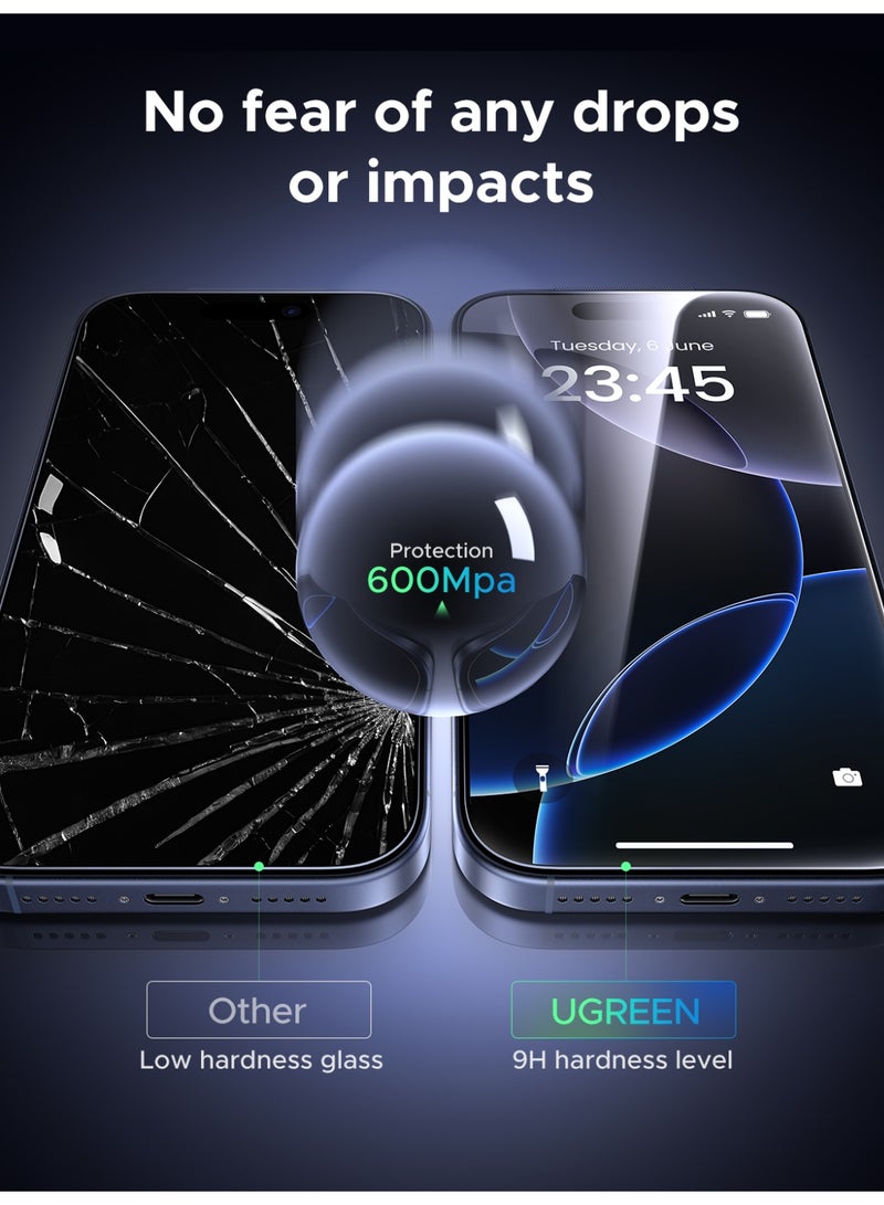 يو جرين عبوة من قطعتين لحماية شاشة آيفون 17 برو، [صلابة 9H] [مقاومة للصدمات بدرجة عسكرية] زجاج مقوى شفاف فائق الدقة مع أداة تركيب سهلة، مضاد لبصمات الأصابع، مقاوم للخدش، مناسب للحافظات - Image 4