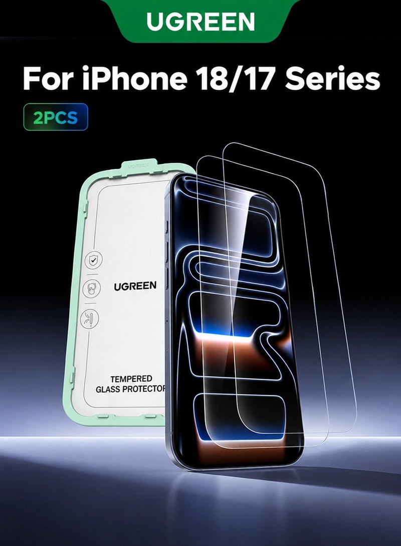 Ugreen 2-Pack for iPhone 18/17 Pro Screen Protector, 9H Hardness, Military-grade Shockproof, Ultra HD Clear Tempered-Glass with Easy Installation Tool, Anti-Fingerprint, Scratch Resistant, Case Friendly Clear - Image 1