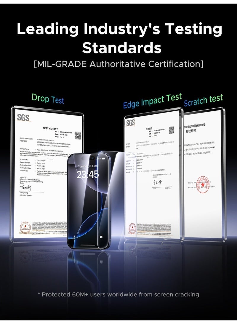 Ugreen 2-Pack for iPhone 18/17 Pro Screen Protector, 9H Hardness, Military-grade Shockproof, Ultra HD Clear Tempered-Glass with Easy Installation Tool, Anti-Fingerprint, Scratch Resistant, Case Friendly Clear - Image 2