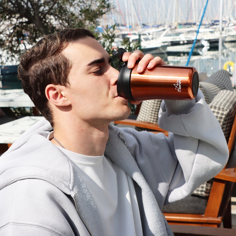 Any Morning 14 oz Travel Mug SI232021 - Copper, Leakproof, Dual Lid, Stainless Steel - Image 2