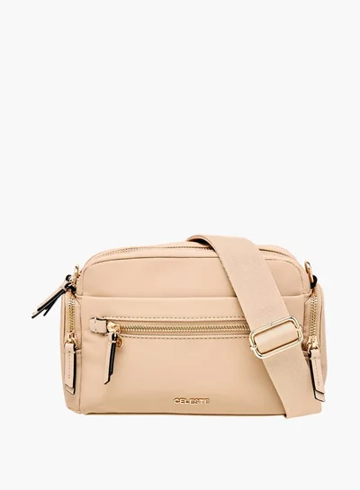 Celeste Women Solid Crossbody Bag with Detachable Strap and Zip Closure