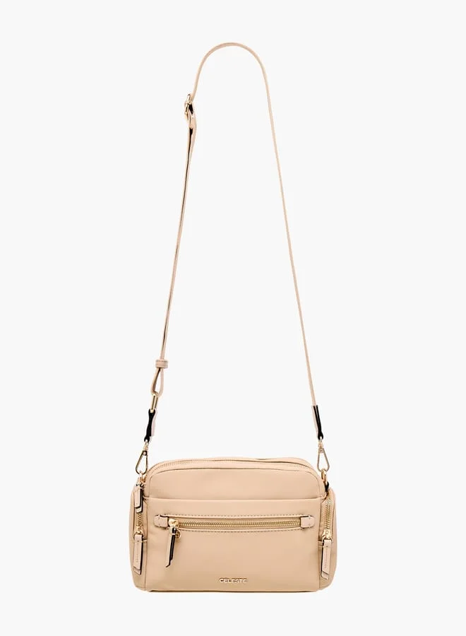 Celeste Women Solid Crossbody Bag with Detachable Strap and Zip Closure