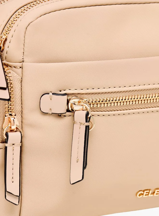 Celeste Women Solid Crossbody Bag with Detachable Strap and Zip Closure