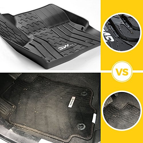 3W Floor Mats Compatible for Lincoln MKC 2015-2022, TPE All Weather Floor Liner Custom Fit 1st and 2nd Rows Full Set Car Liners - Black - Image 3