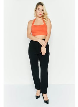 Etam Women Halter Neck Sleeveless Ribbed Crop Top, Orange  - Image 2