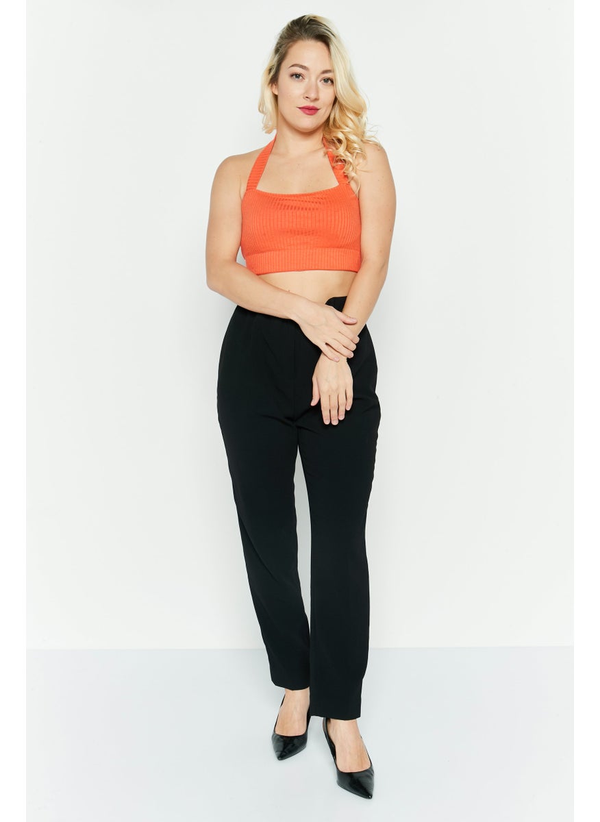Etam Women Halter Neck Sleeveless Ribbed Crop Top, Orange  - Image 2