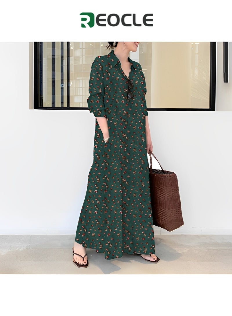REOCLE Women's Shirt Dress Beautiful Maxi Dress Long Long Sleeve Plain Large Size Loose Body Covering Large Size Slim Natural Simple Short Outer Cover Spring Summer and Autumn - Image 2