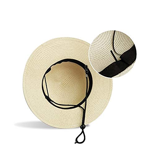 Eohak Girls Wide-Brim Straw Sun-Hat for Summer Beach with Bow 5 to 9 Years - Image 5